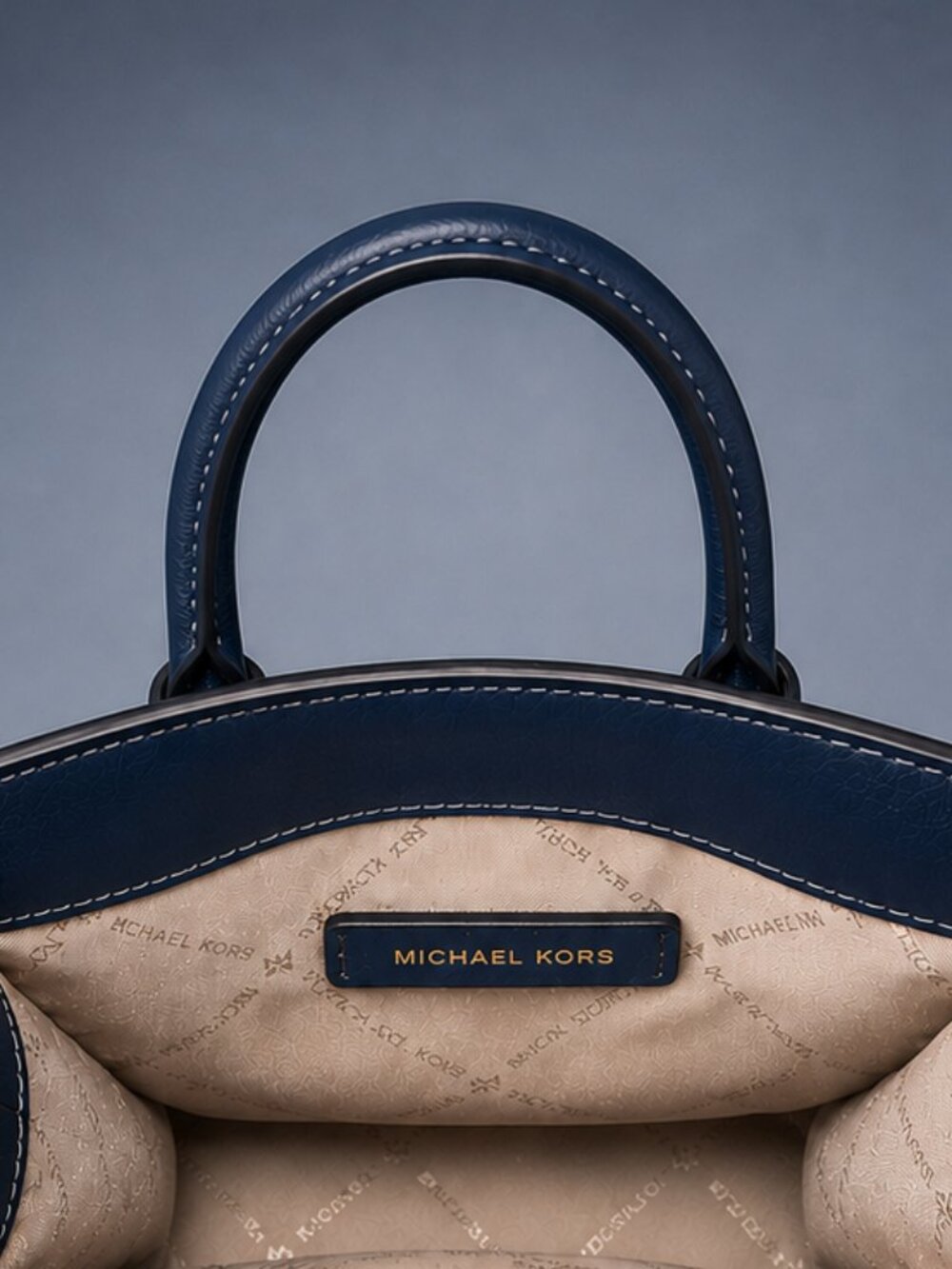 MICHAEL KORS Navy Pebbled Leather Mini Crossbody Satchel Tote Bag Gold Hardware - Picture 7 of 9